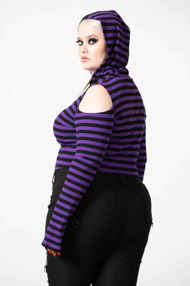 Women Long Sleeves Killstar Zephyr Hooded Top PURPLE