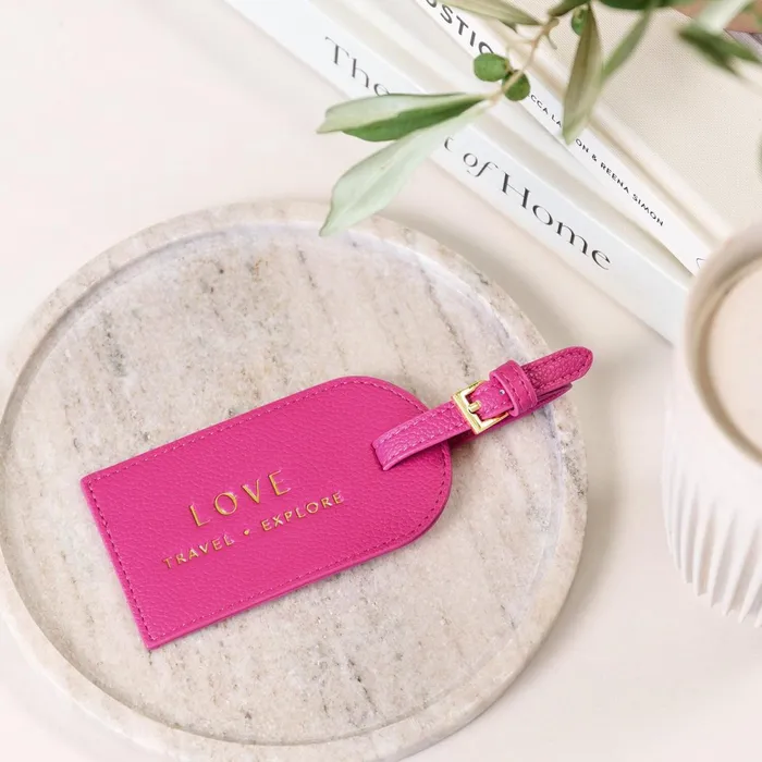 Women Luggage Tags Katie Loxton Love Travel Explore039 Personalised Luggage Tag 8211 Magenta