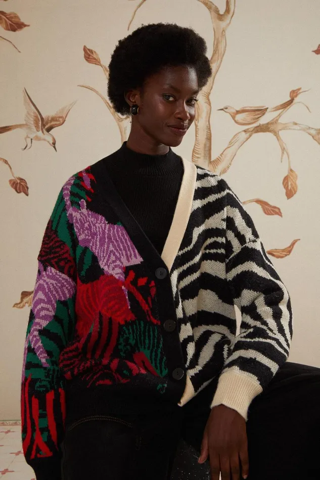 Women Mixed Zebra Prints Knit Cardigan Mixed Zebra Prints FARM Rio Cardigans