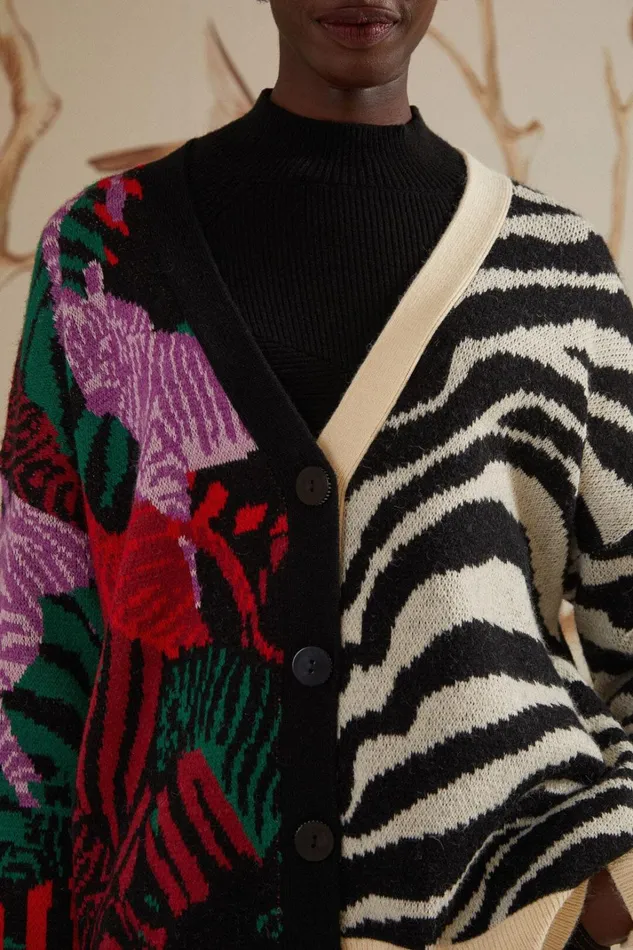Women Mixed Zebra Prints Knit Cardigan Mixed Zebra Prints FARM Rio Cardigans