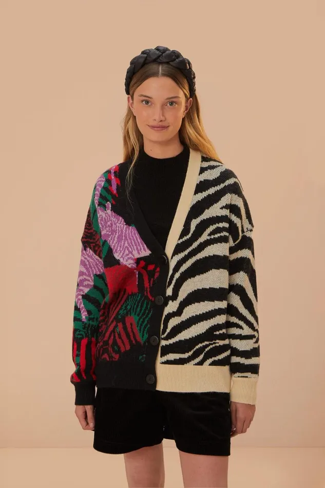 Women Mixed Zebra Prints Knit Cardigan Mixed Zebra Prints FARM Rio Cardigans