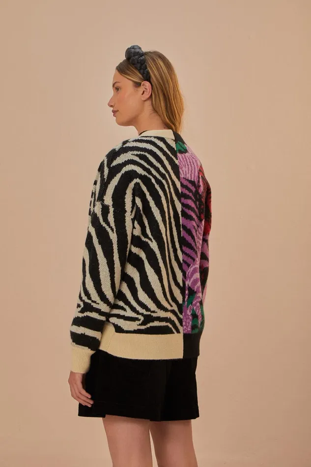 Women Mixed Zebra Prints Knit Cardigan Mixed Zebra Prints FARM Rio Cardigans