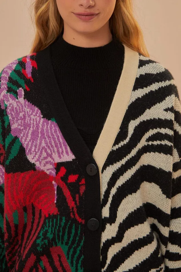 Women Mixed Zebra Prints Knit Cardigan Mixed Zebra Prints FARM Rio Cardigans