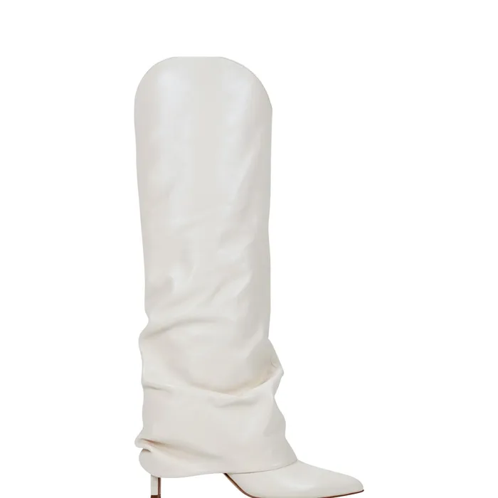 Women Nairine Foldover Dress Boot White Leather Marc Fisher Boots and Booties