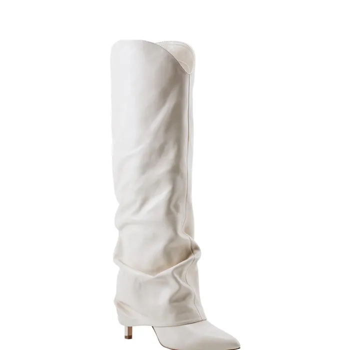 Women Nairine Foldover Dress Boot White Leather Marc Fisher Boots and Booties