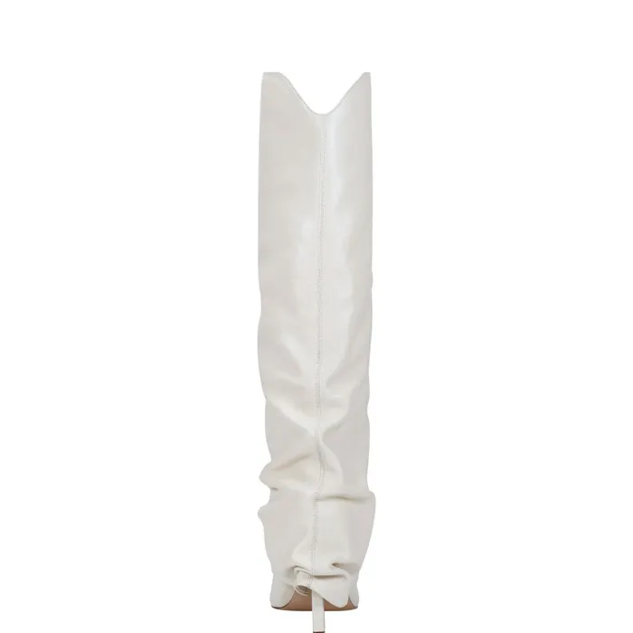 Women Nairine Foldover Dress Boot White Leather Marc Fisher Boots and Booties