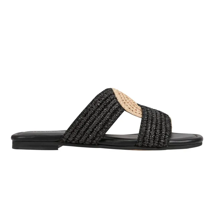 Women Navie Flat Sandal Black Raffia Marc Fisher Sandals