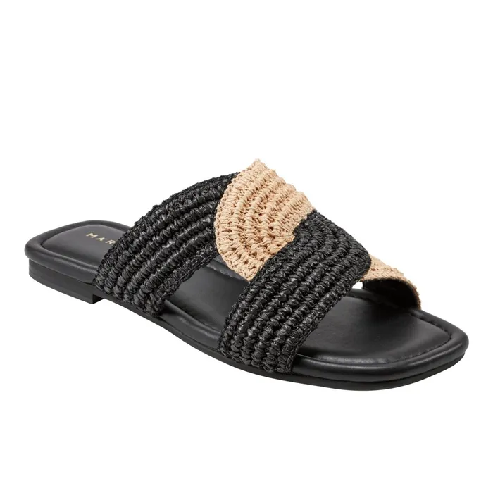 Women Navie Flat Sandal Black Raffia Marc Fisher Sandals
