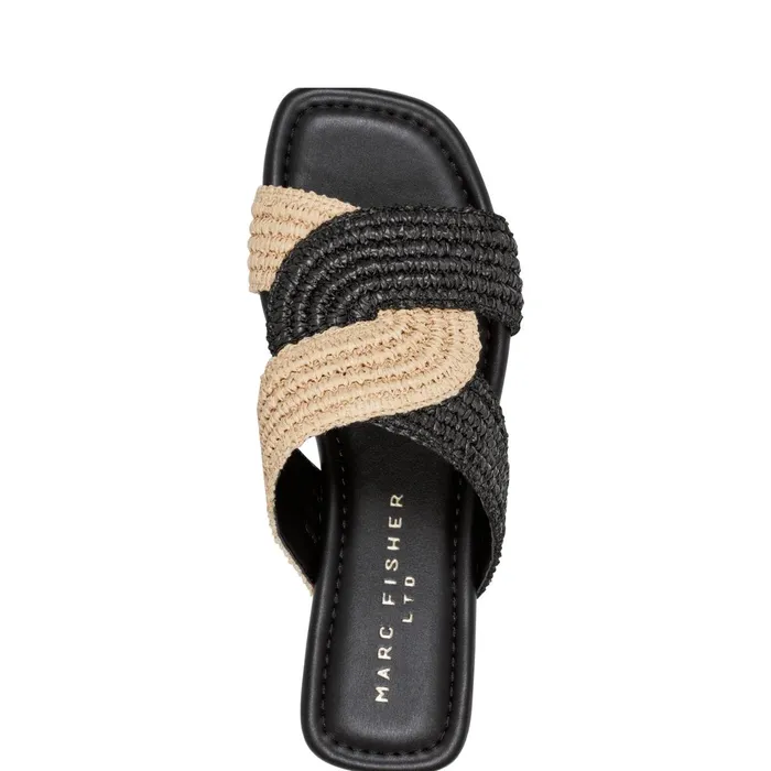 Women Navie Flat Sandal Black Raffia Marc Fisher Sandals