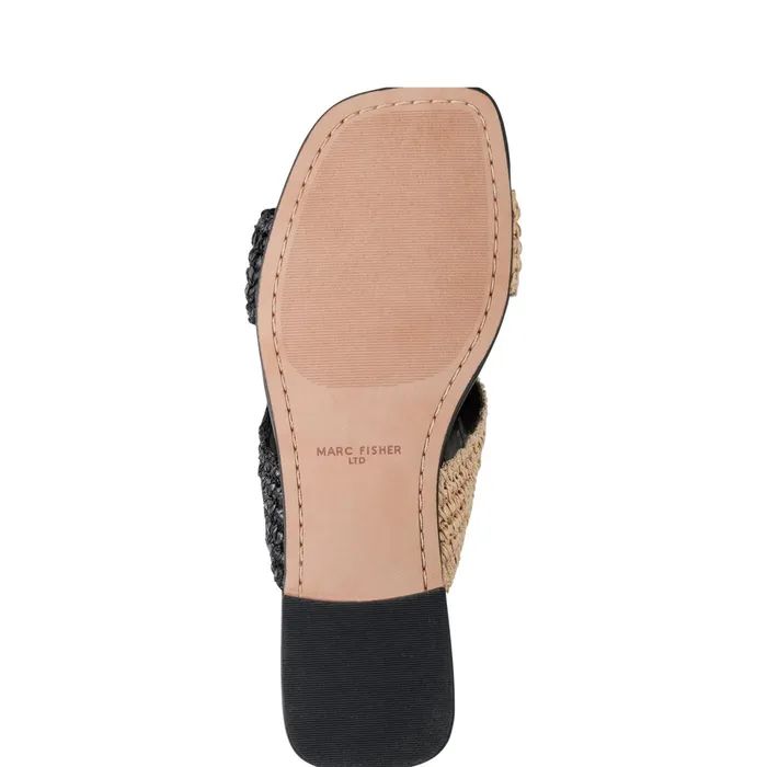 Women Navie Flat Sandal Black Raffia Marc Fisher Sandals