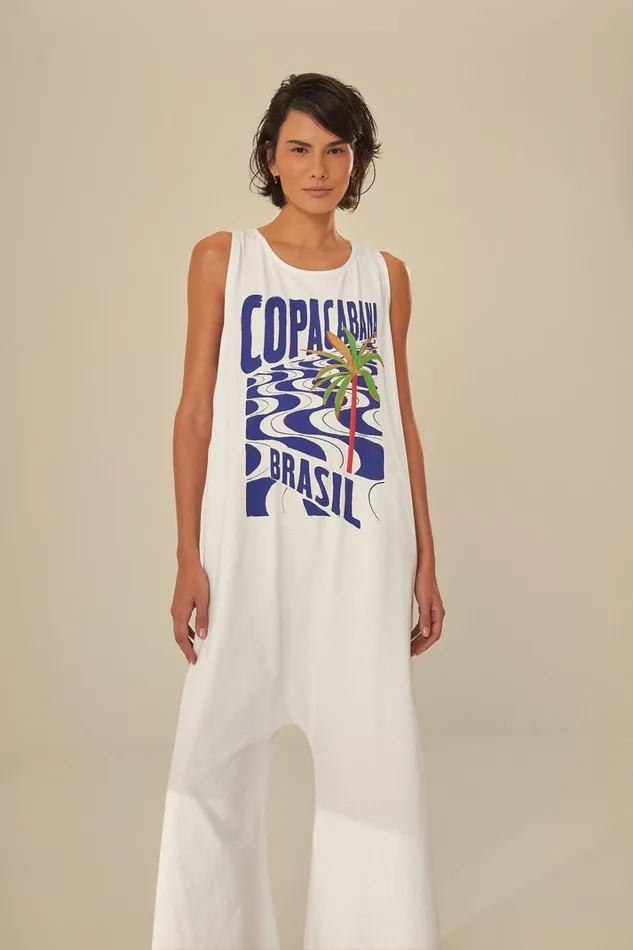 Women OffWhite Copacabana Jersey Jumpsuit Offwhite FARM Rio Jumpsuits