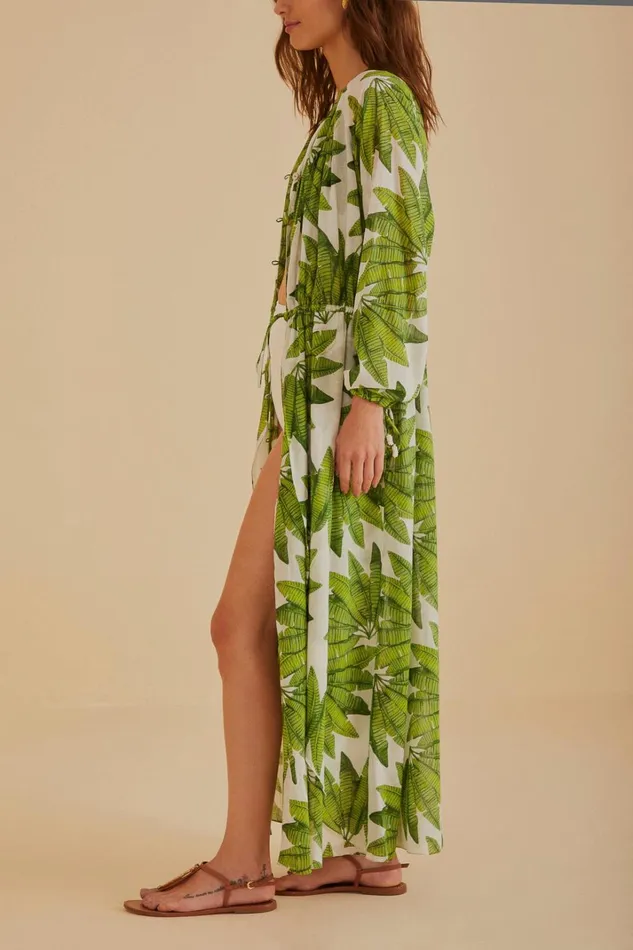 Women OffWhite Palm Fan Maxi Dress Palm Fan Offwhite FARM Rio Maxi Dresses