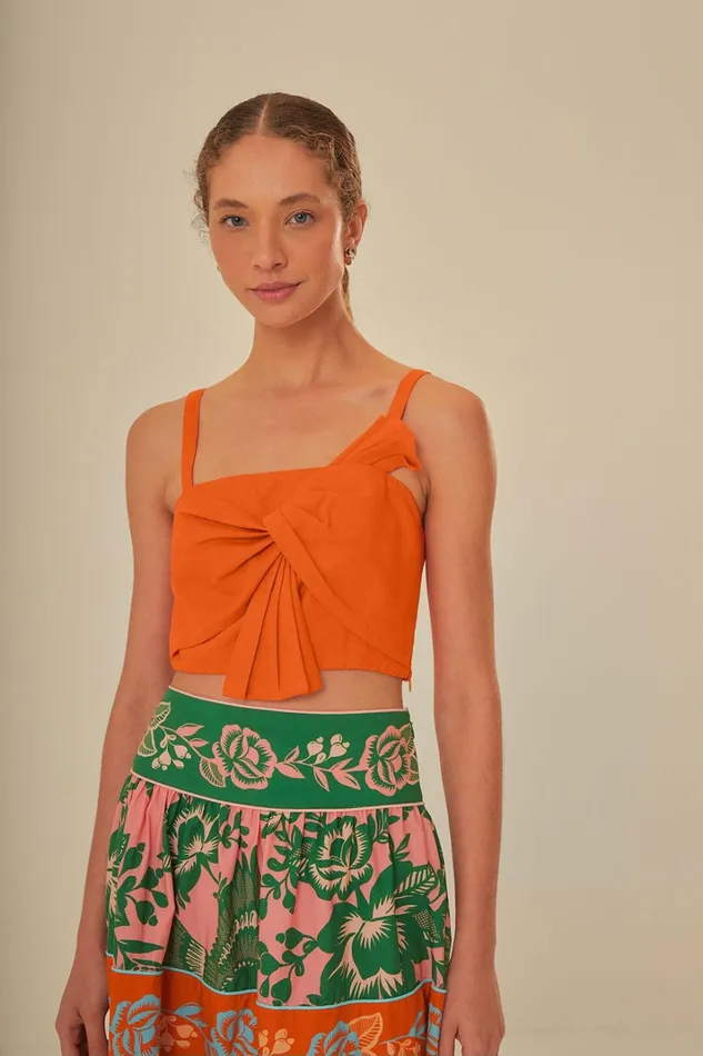 Women Orange Front Bow Top Orange FARM Rio Crop Tops