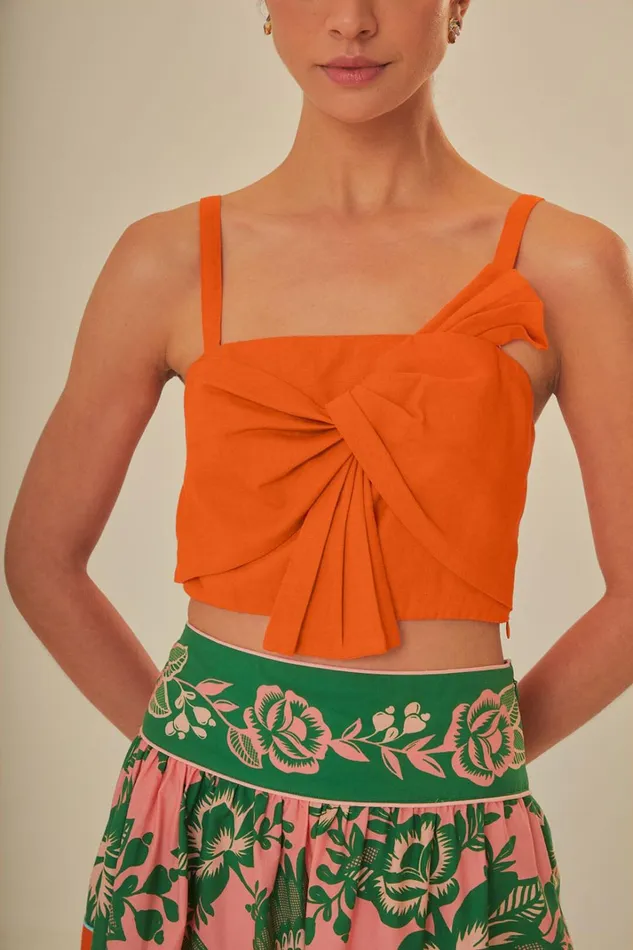Women Orange Front Bow Top Orange FARM Rio Crop Tops