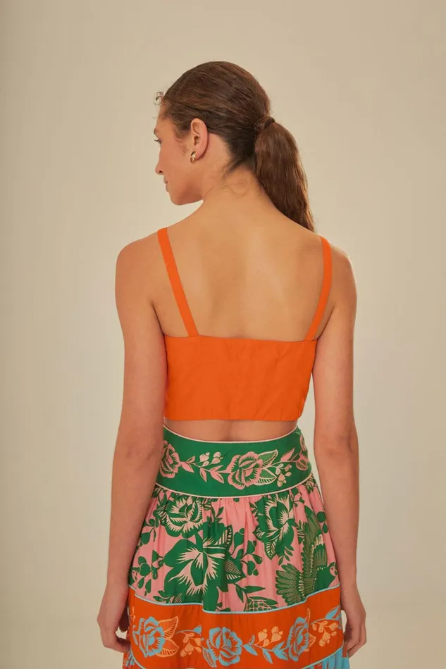 Women Orange Front Bow Top Orange FARM Rio Crop Tops