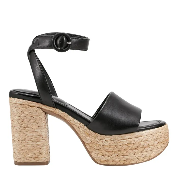 Women Palyca Platform Espadrille Sandal Black Leather Marc Fisher Sandals