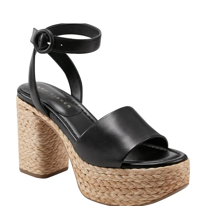 Women Palyca Platform Espadrille Sandal Black Leather Marc Fisher Sandals