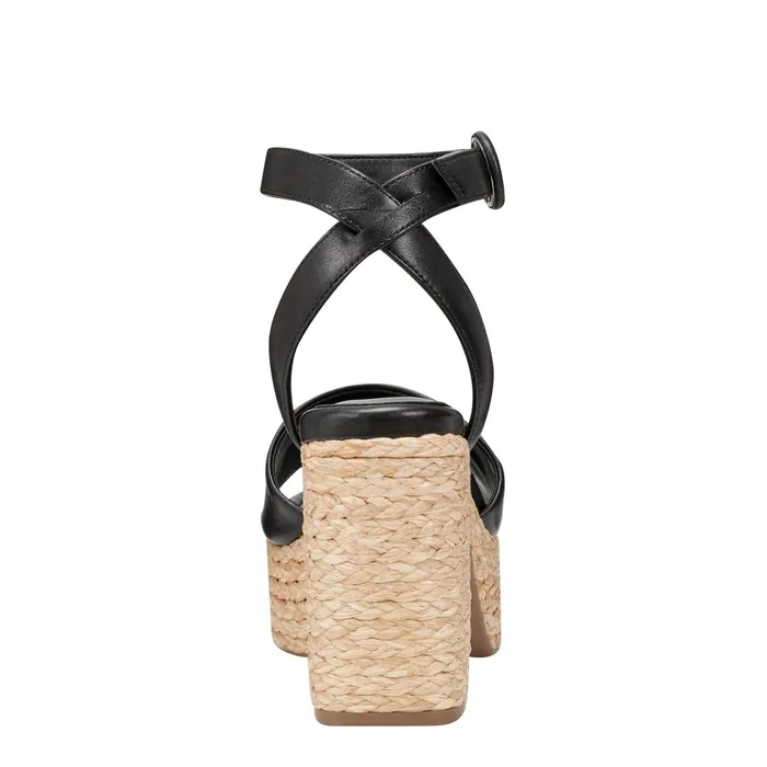 Women Palyca Platform Espadrille Sandal Black Leather Marc Fisher Sandals