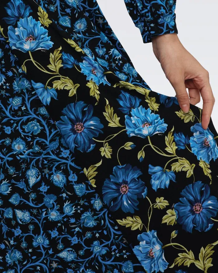 Women Phoenix Reversible Mesh Wrap Dress Hendrix Floral Teal And Fleetwood Folk Blue DVF Dresses