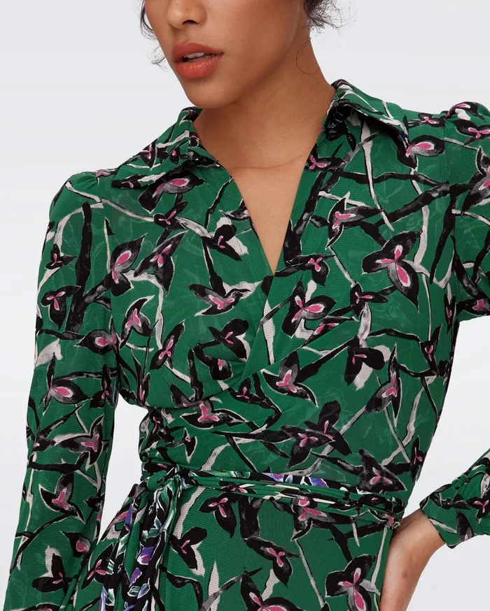Women Phoenix Reversible Mesh Wrap Dress Tulip Fields Violet And Clover Twigs Green DVF Dresses