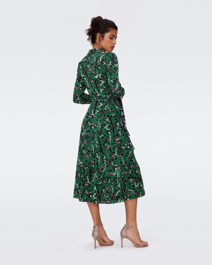 Women Phoenix Reversible Mesh Wrap Dress Tulip Fields Violet And Clover Twigs Green DVF Dresses