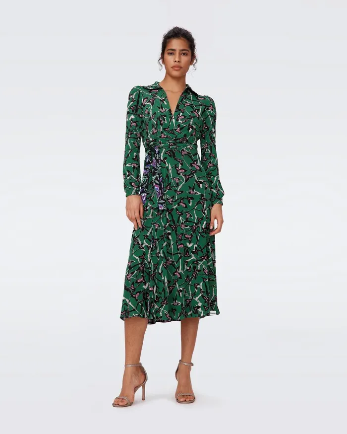 Women Phoenix Reversible Mesh Wrap Dress Tulip Fields Violet And Clover Twigs Green DVF Dresses