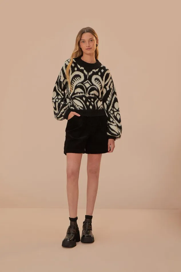 Women Pineapple Ikat Knit Sweater Pineapple Ikat Black FARM Rio Sweaters and Sweatshirts