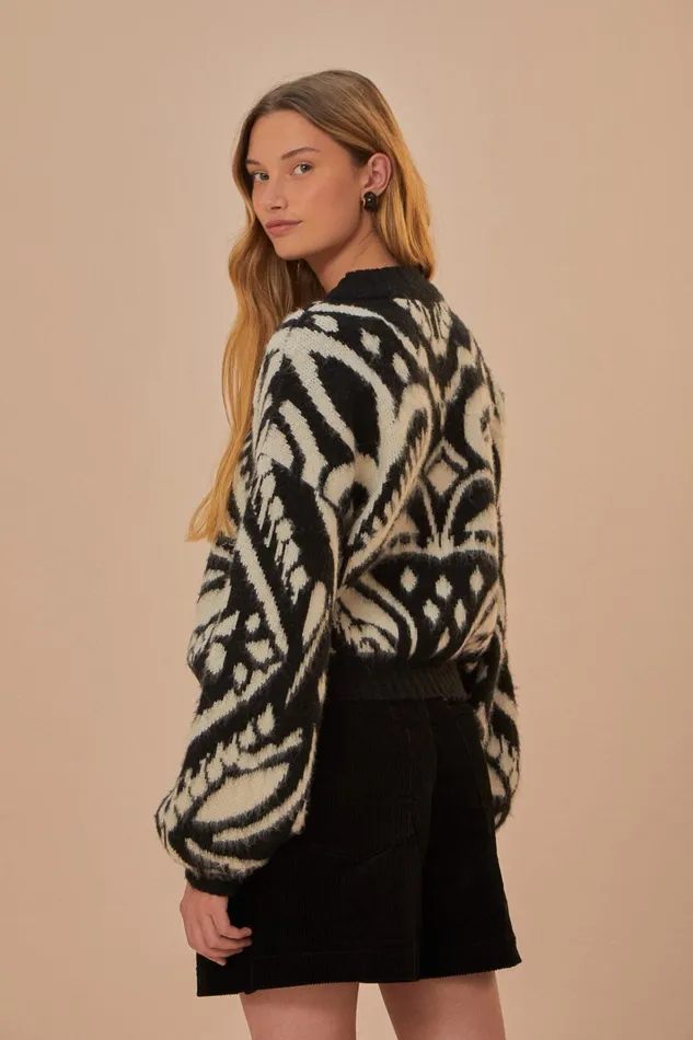 Women Pineapple Ikat Knit Sweater Pineapple Ikat Black FARM Rio Sweaters and Sweatshirts