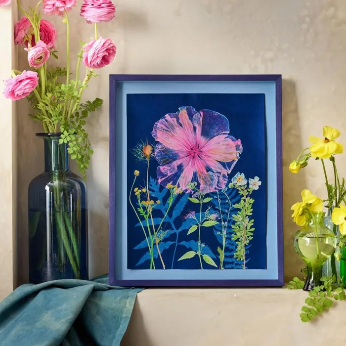 Women Pink Hibiscus Tansy Ferns Painting Sundance Catalog Decor