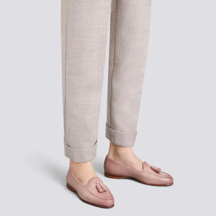 Women Pink Leather Andrea Tassel Loafer Santoni Loafers