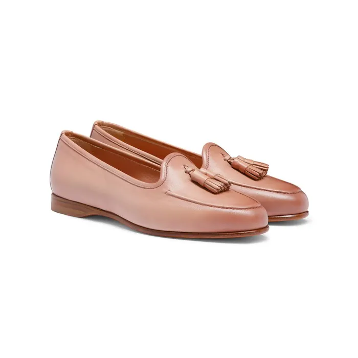Women Pink Leather Andrea Tassel Loafer Santoni Loafers