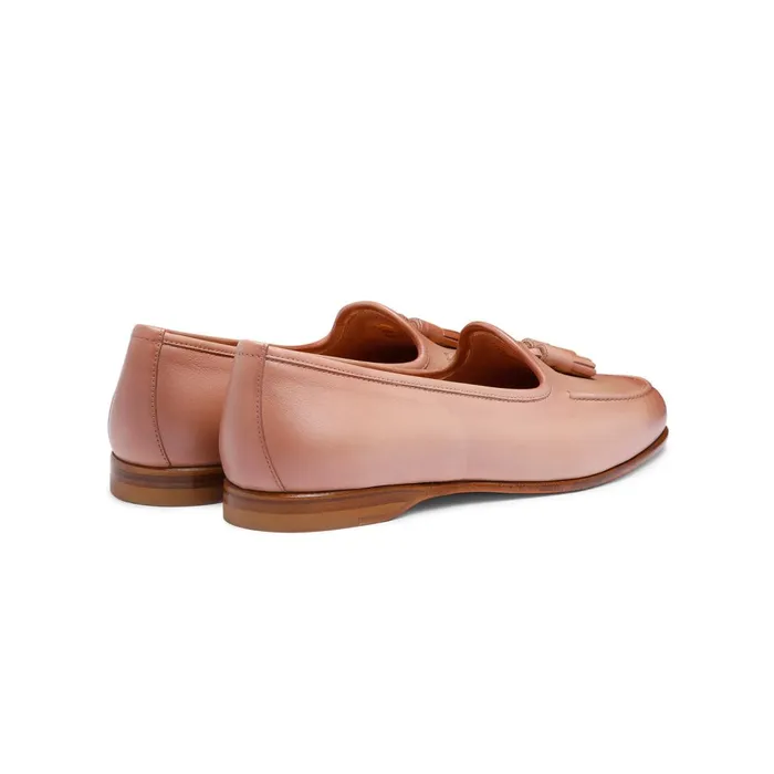 Women Pink Leather Andrea Tassel Loafer Santoni Loafers