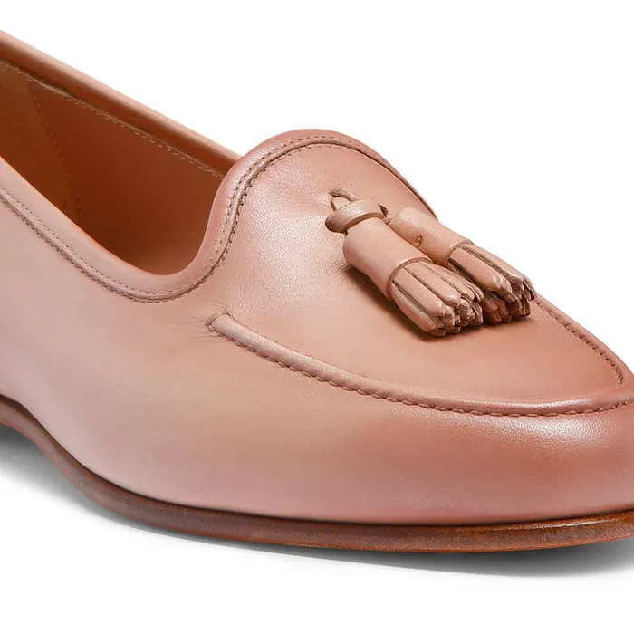Women Pink Leather Andrea Tassel Loafer Santoni Loafers