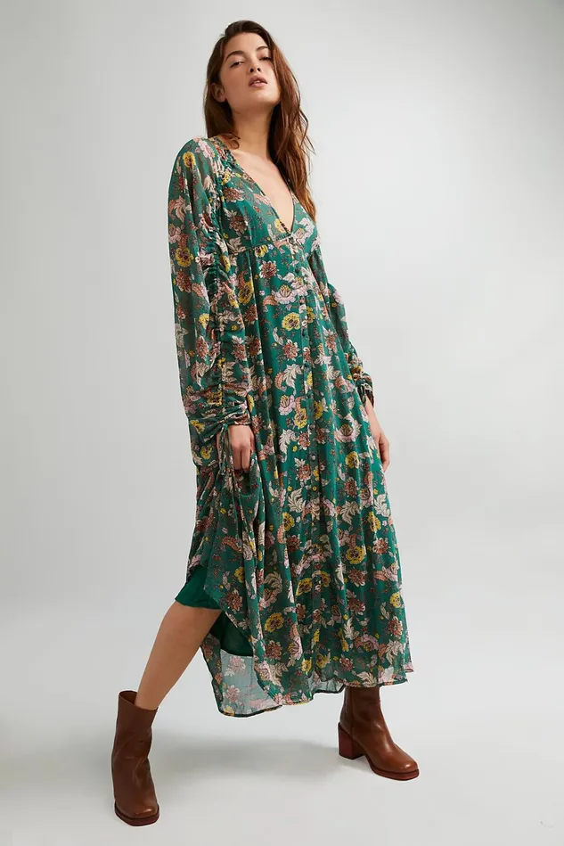 Women Printed Dresses Free People Earthfolk Maxi Dress Green Combo