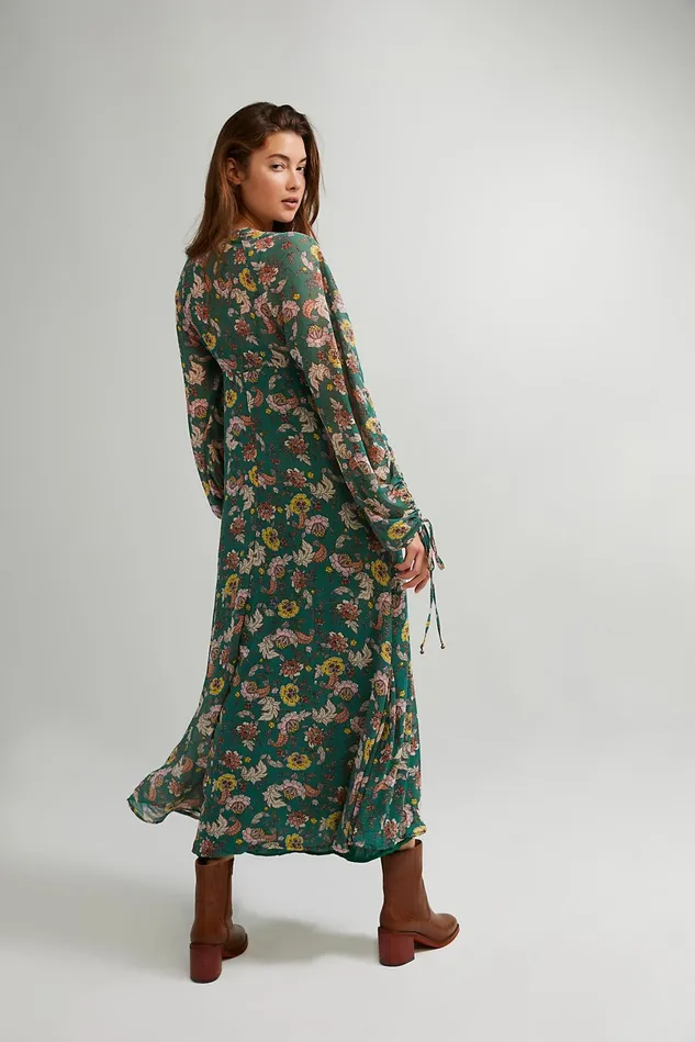 Women Printed Dresses Free People Earthfolk Maxi Dress Green Combo