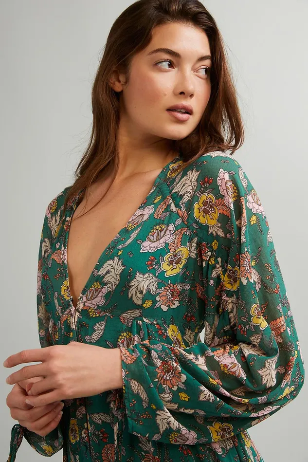 Women Printed Dresses Free People Earthfolk Maxi Dress Green Combo