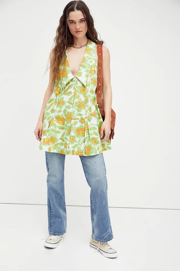Women Printed Dresses Free People Katie Printed Dress Retro Green Combo