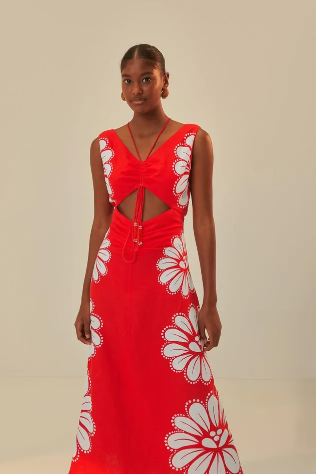 Women Red Ainika Shell LENZING ECOVERO Euroflax Midi Dress Ainika Shell Red FARM Rio Midi Dresses