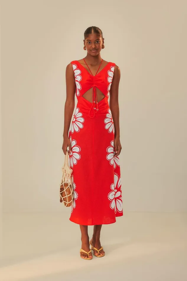 Women Red Ainika Shell LENZING ECOVERO Euroflax Midi Dress Ainika Shell Red FARM Rio Midi Dresses