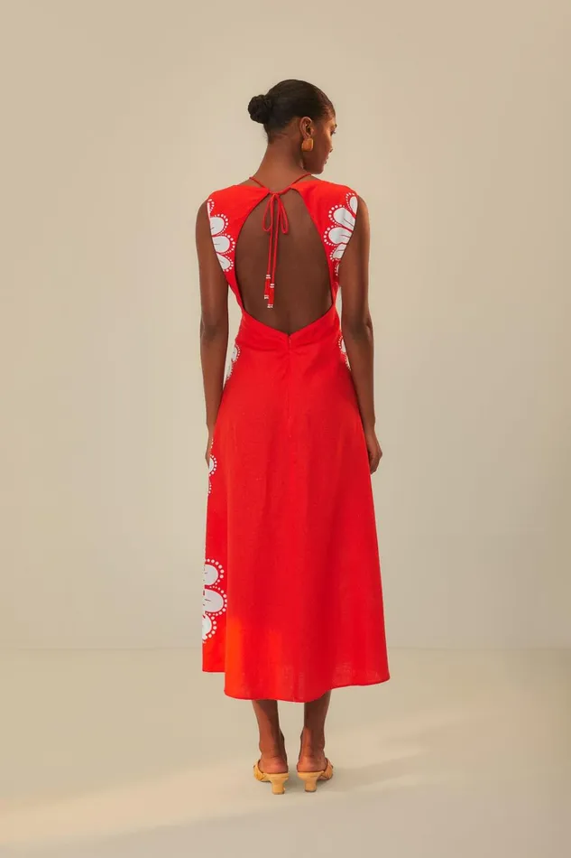 Women Red Ainika Shell LENZING ECOVERO Euroflax Midi Dress Ainika Shell Red FARM Rio Midi Dresses