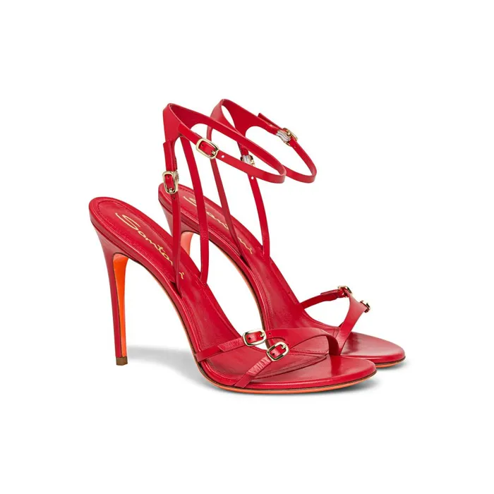 Women Red Leather HighHeel Sandal Santoni Sandals