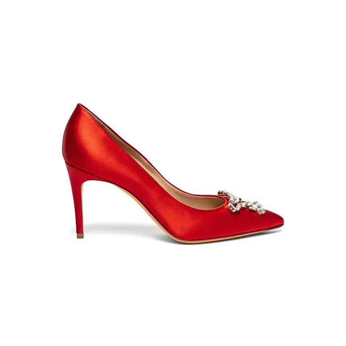 Women Red Satin HighHeel Sibille Pump Santoni Pumps and Heels