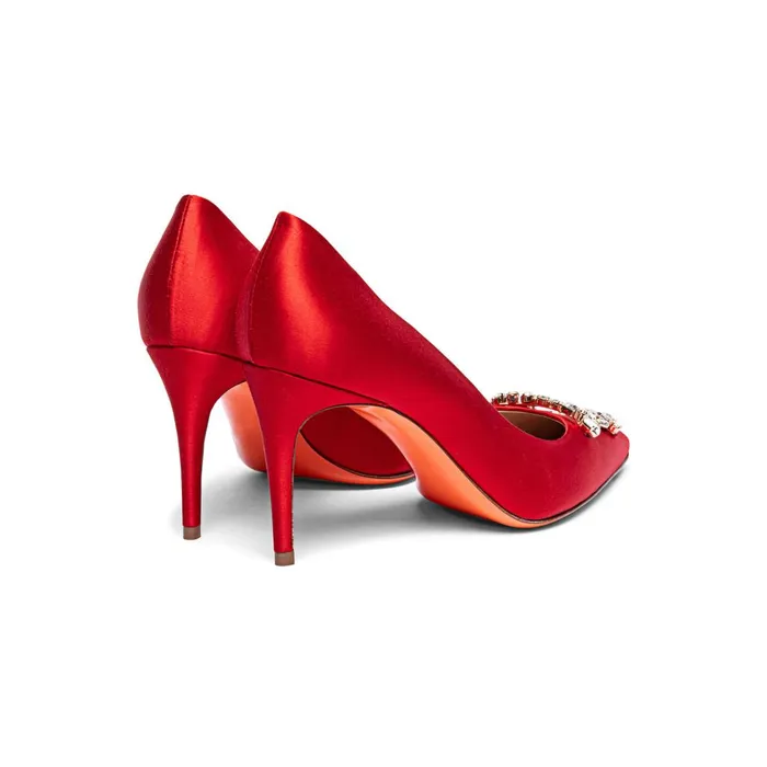 Women Red Satin HighHeel Sibille Pump Santoni Pumps and Heels