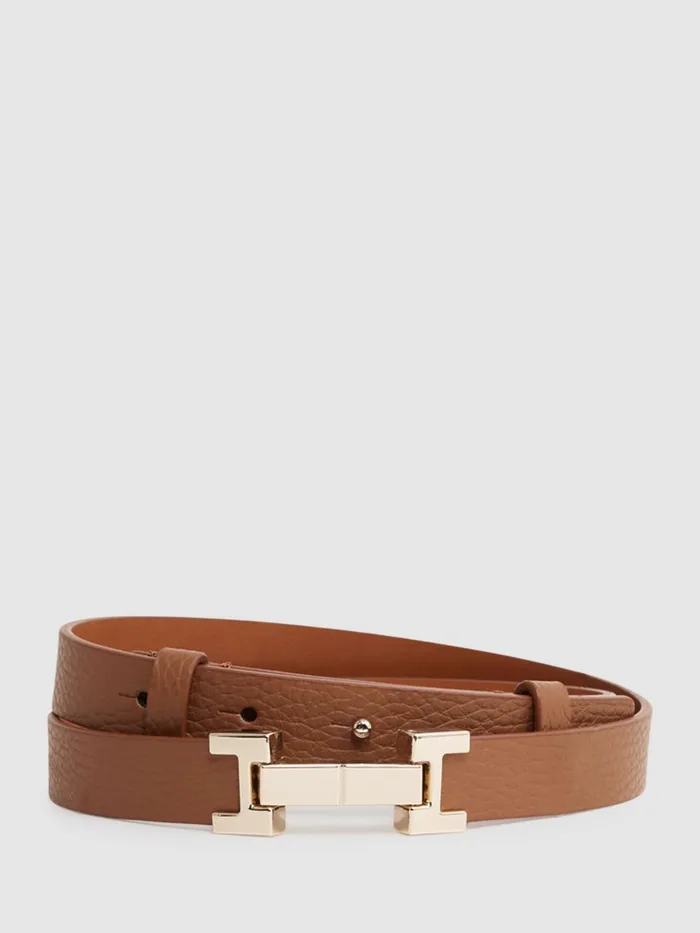 Women Reiss Belts Hayley Leather Square Hinge Belt Tan