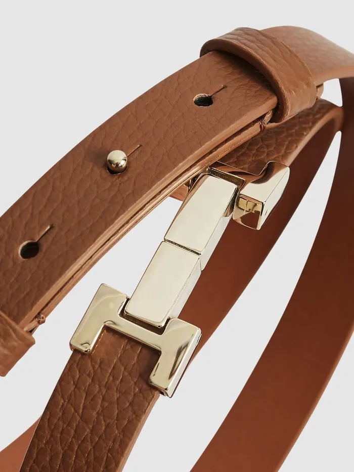 Women Reiss Belts Hayley Leather Square Hinge Belt Tan
