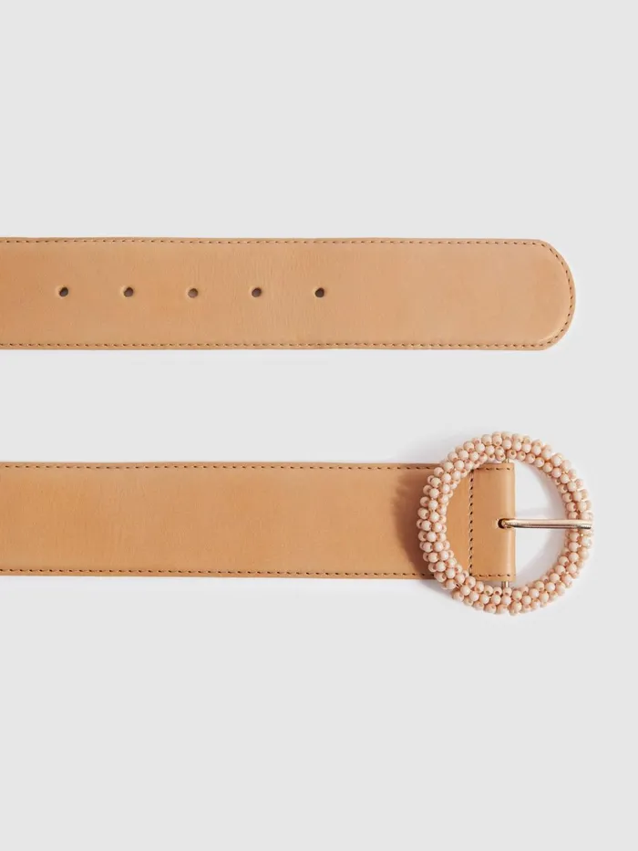Women Reiss Belts Jasmine Leather Beaded Buckle Belt Tan