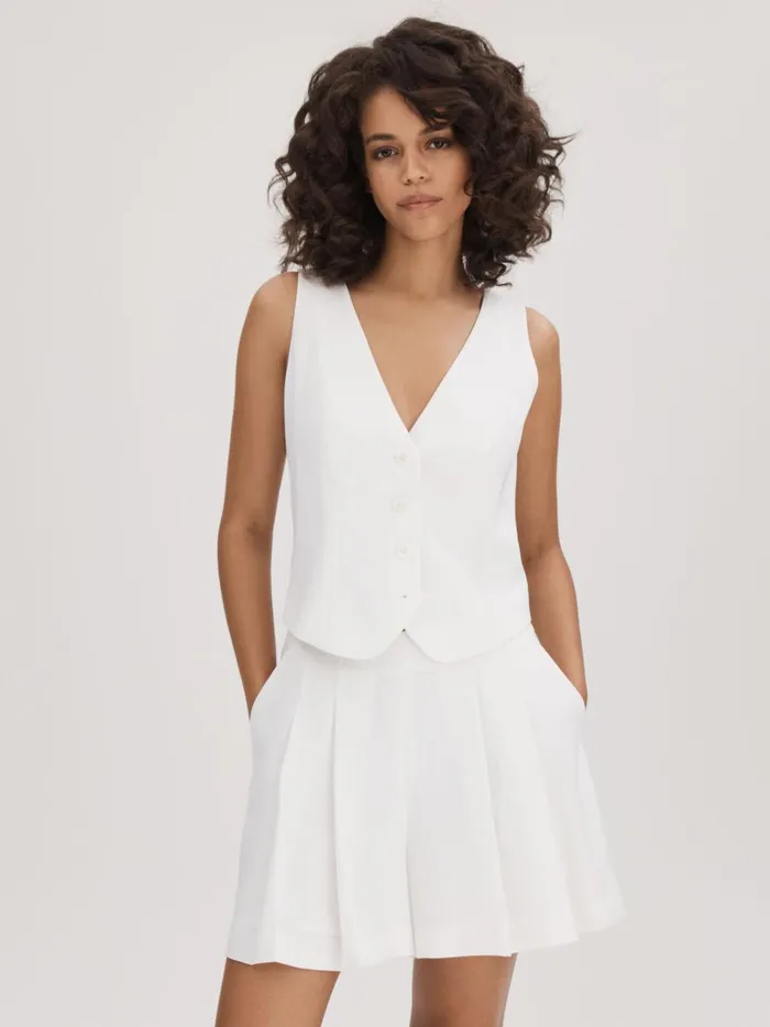 Women Reiss Brands High Rise Pleated Shorts Ivory