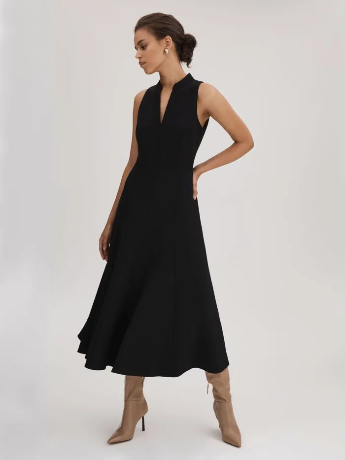 Women Reiss Brands Zip Front Midi Dress Black