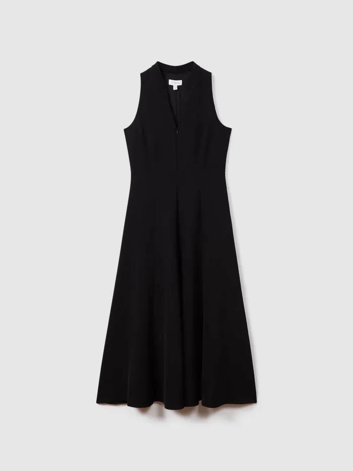 Women Reiss Brands Zip Front Midi Dress Black