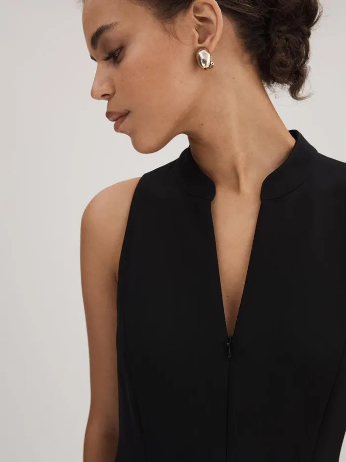 Women Reiss Brands Zip Front Midi Dress Black